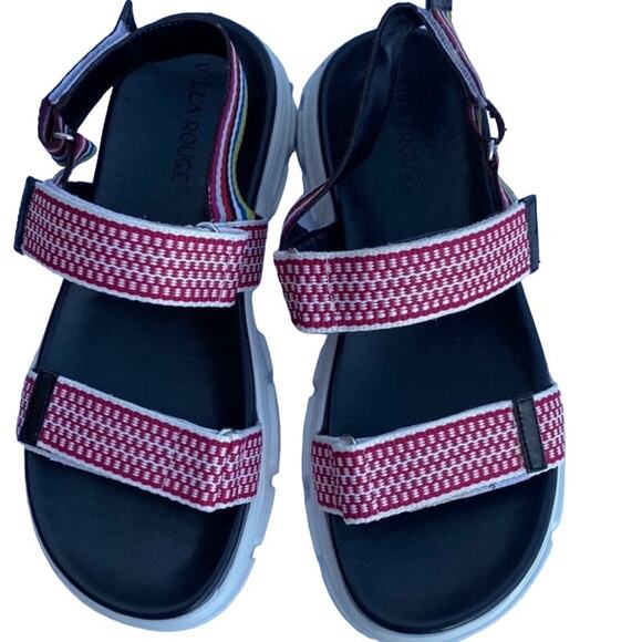 Villa Rouge Padded Crossband Platform Sandals Size 7 Open Toe Hook & Loop Flats - Picture 3 of 8